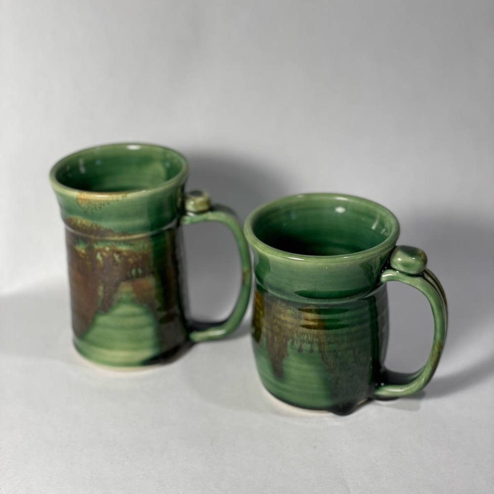 Green & brown handmade pottery mugs Calhoun